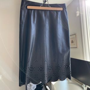 DANIER Laser Cut Midi Leather Skirt in Black - Size 4